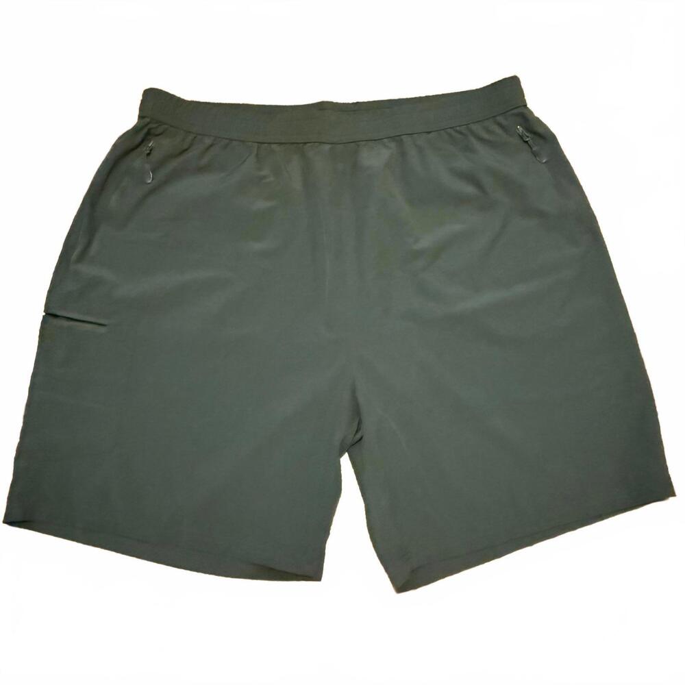 3XL lined running shorts quick-dry olive green zip pockets‎ elastic waist
